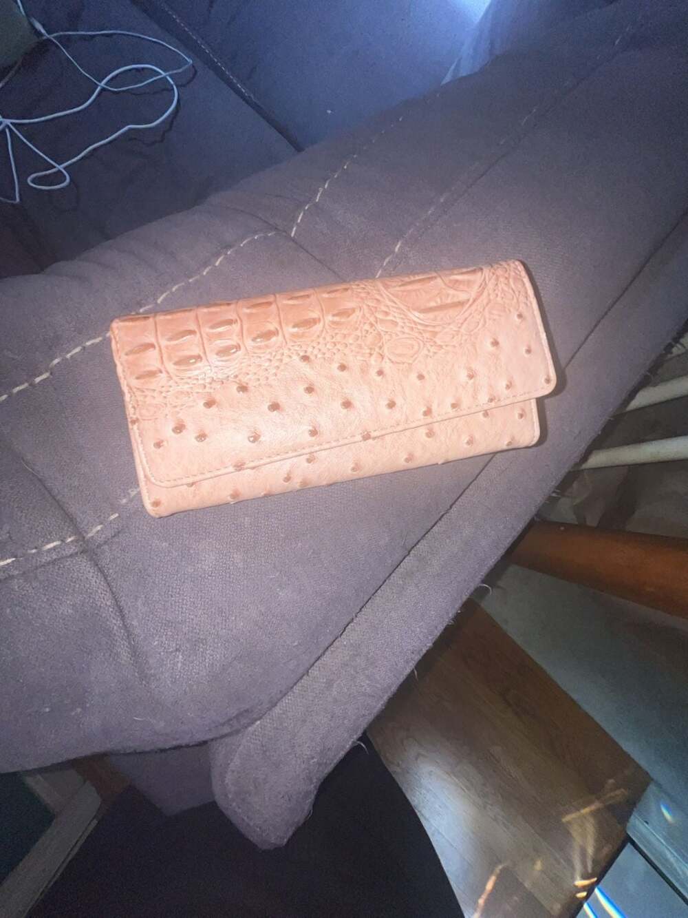 Pink Leather Ostrich and Alligator Embossed Long Envelope Wallet